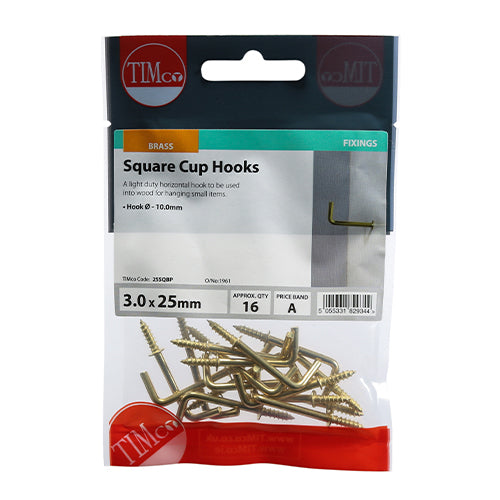 TIMCO Square Cup Hooks - E/Brass