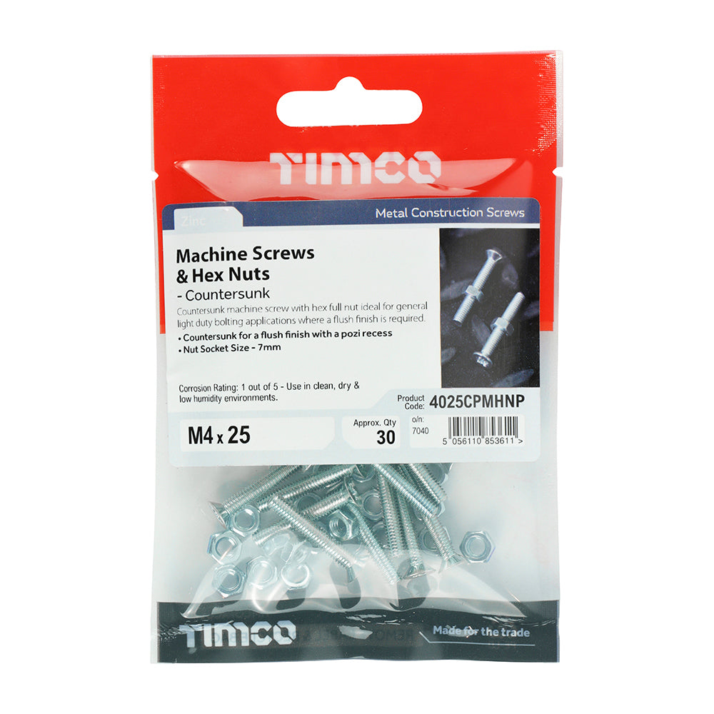TIMCO Machine Screw & Nut CSK - BZP