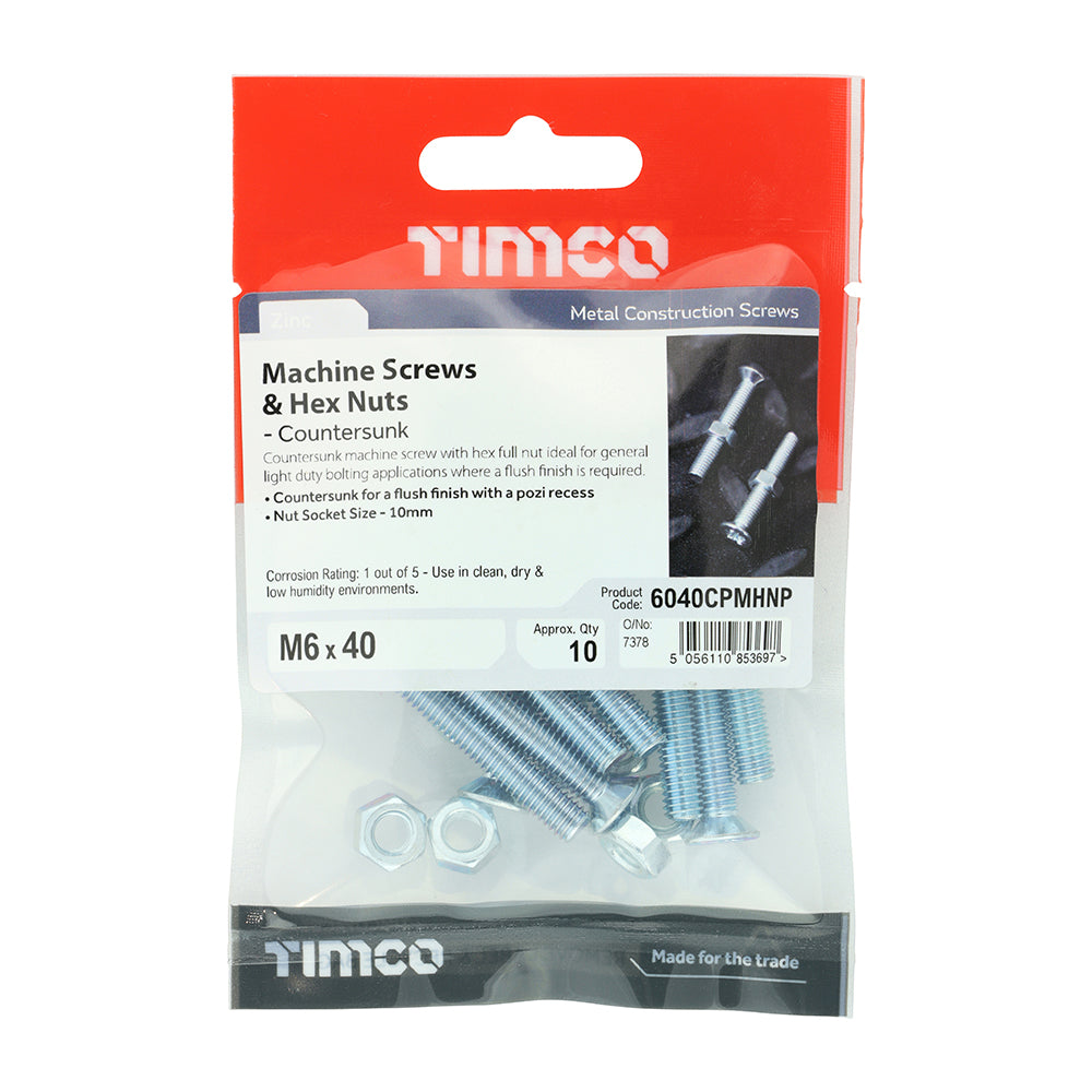 TIMCO Machine Screw & Nut CSK - BZP