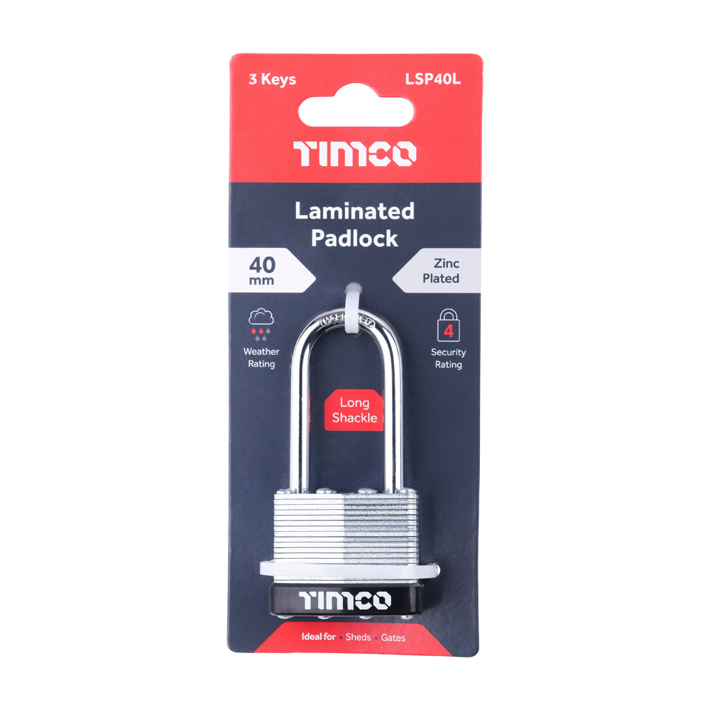 TIMCO Long Shackle Laminated Padlock