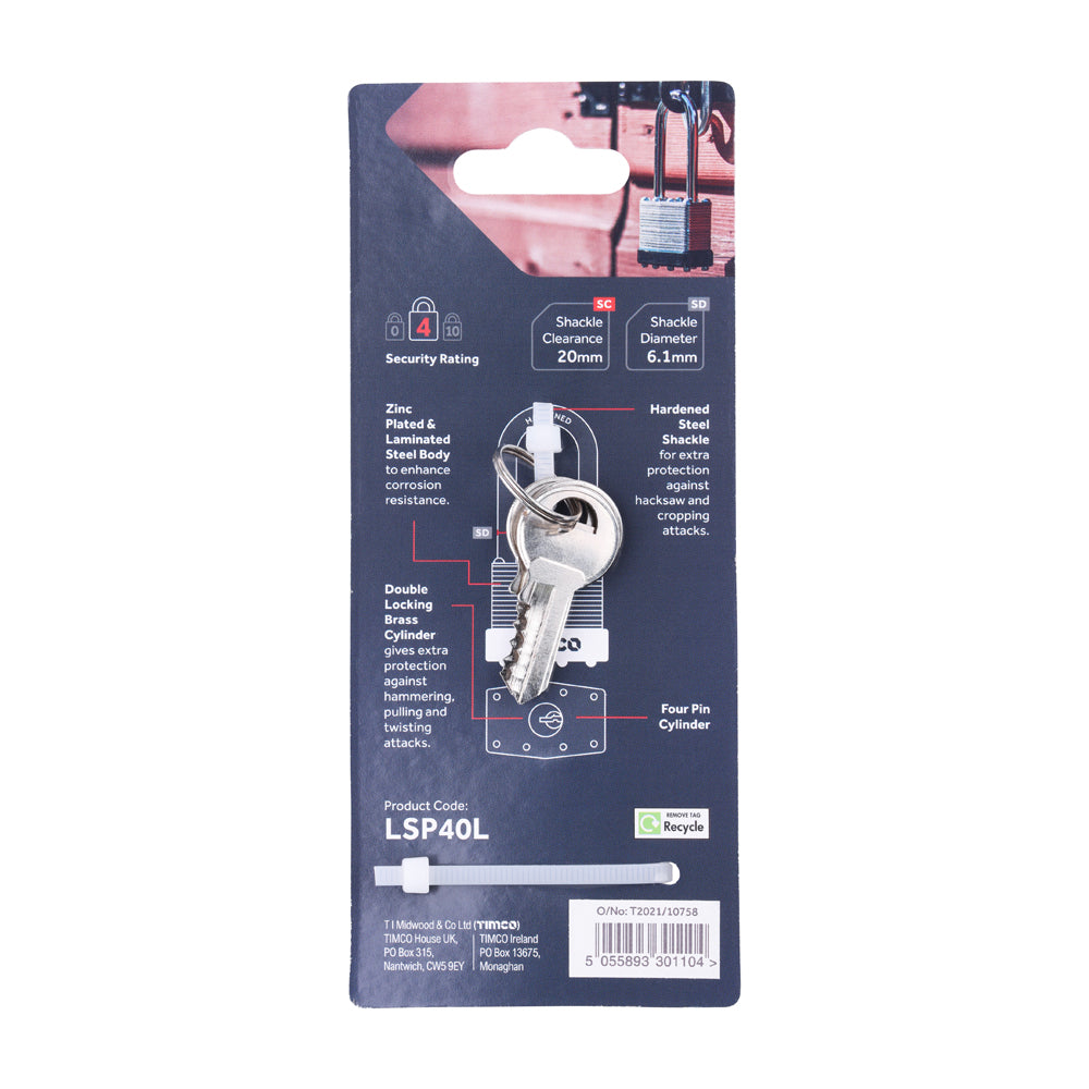 TIMCO Long Shackle Laminated Padlock