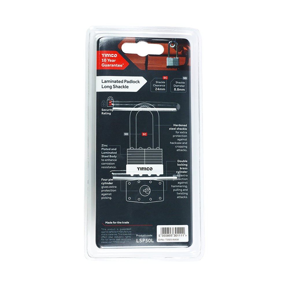 TIMCO Long Shackle Laminated Padlock