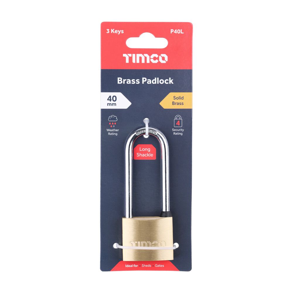 TIMCO Long Shackle Brass Padlock
