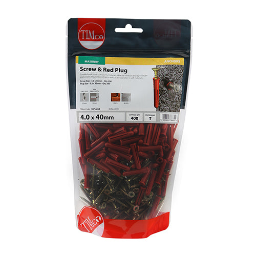 TIMCO Screws & Red Plastic Plugs