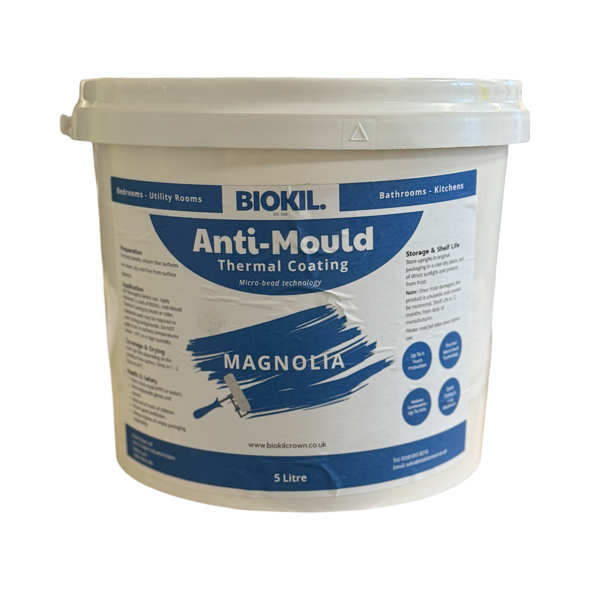 Anti Mould Thermal Coating Paint - Magnolia / White - 2.5 / 5 L - Biokil Crown