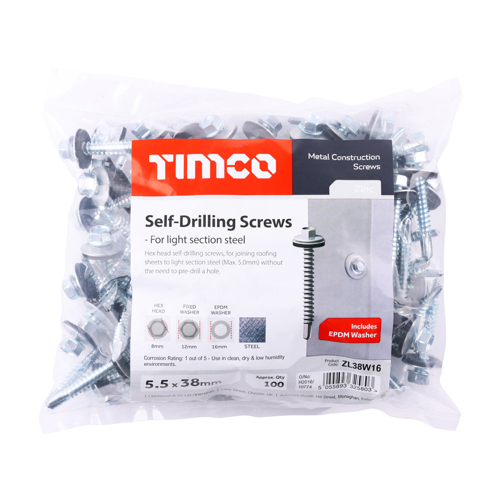 TIMCO Hex Screw W16 S/DRILL No3 BZP