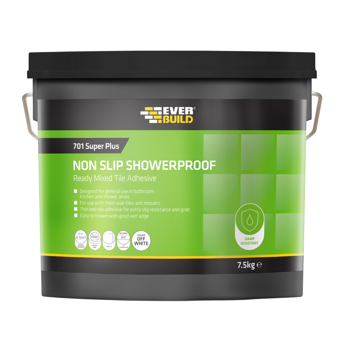 Everbuild 701 Non Slip Showerproof Ready Mixed Tile Adhesive – White / 7.5kg
