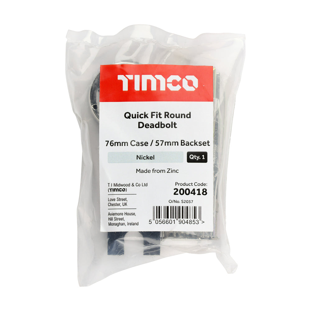 TIMCO QuickFit Round Deadbolt Nickel