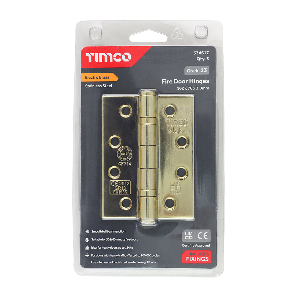 TIMCO 13 Fire Door Hinge E/Brass SS