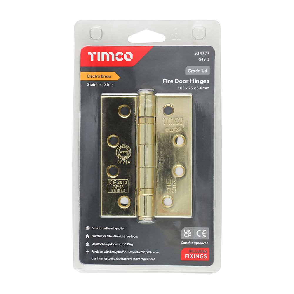 TIMCO 13 Fire Door Hinge E/Brass SS