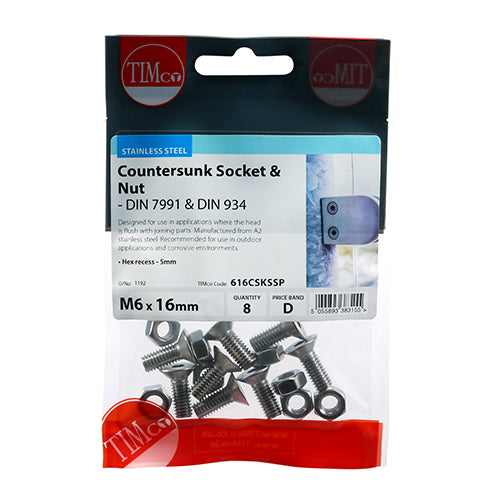 TIMCO CSK Socket & Nut - A2 SS
