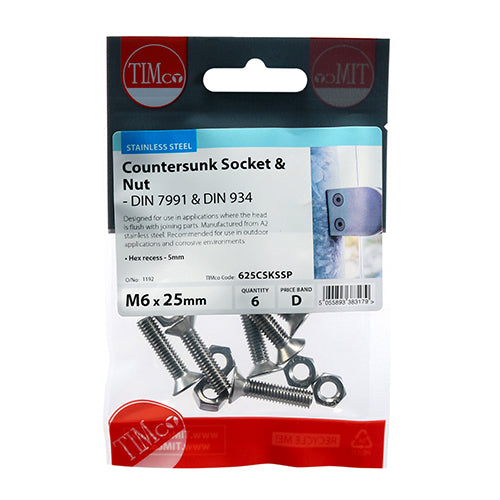 TIMCO CSK Socket & Nut - A2 SS