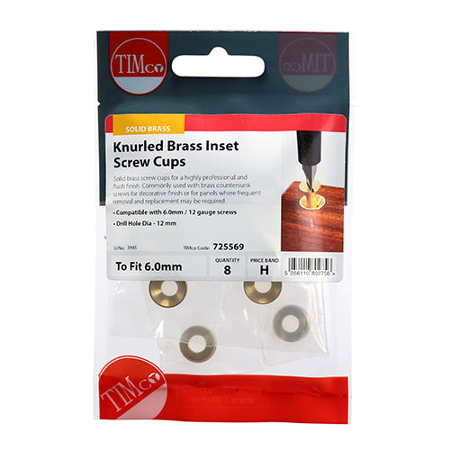 TIMCO Knurled Brass Inset Screw Cups