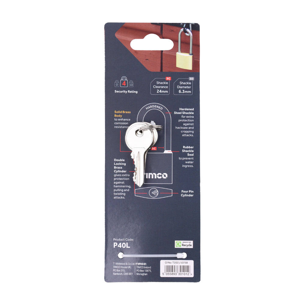 TIMCO Long Shackle Brass Padlock