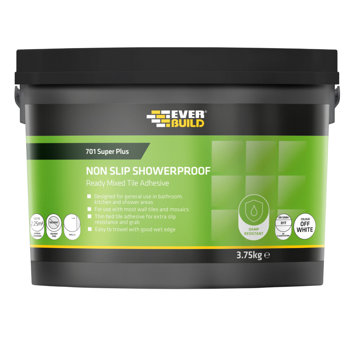 Everbuild 701 Non Slip Showerproof Ready Mixed Tile Adhesive – White / 3.75kg