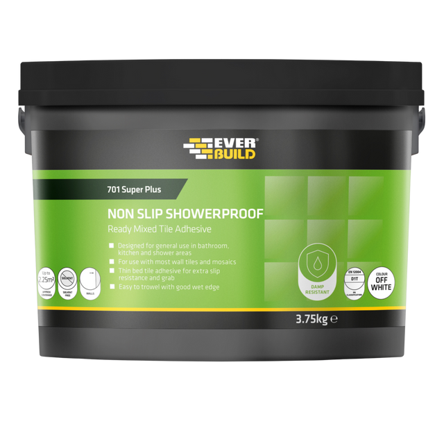 Everbuild 701 Non Slip Showerproof Ready Mixed Tile Adhesive – White / 3.75kg