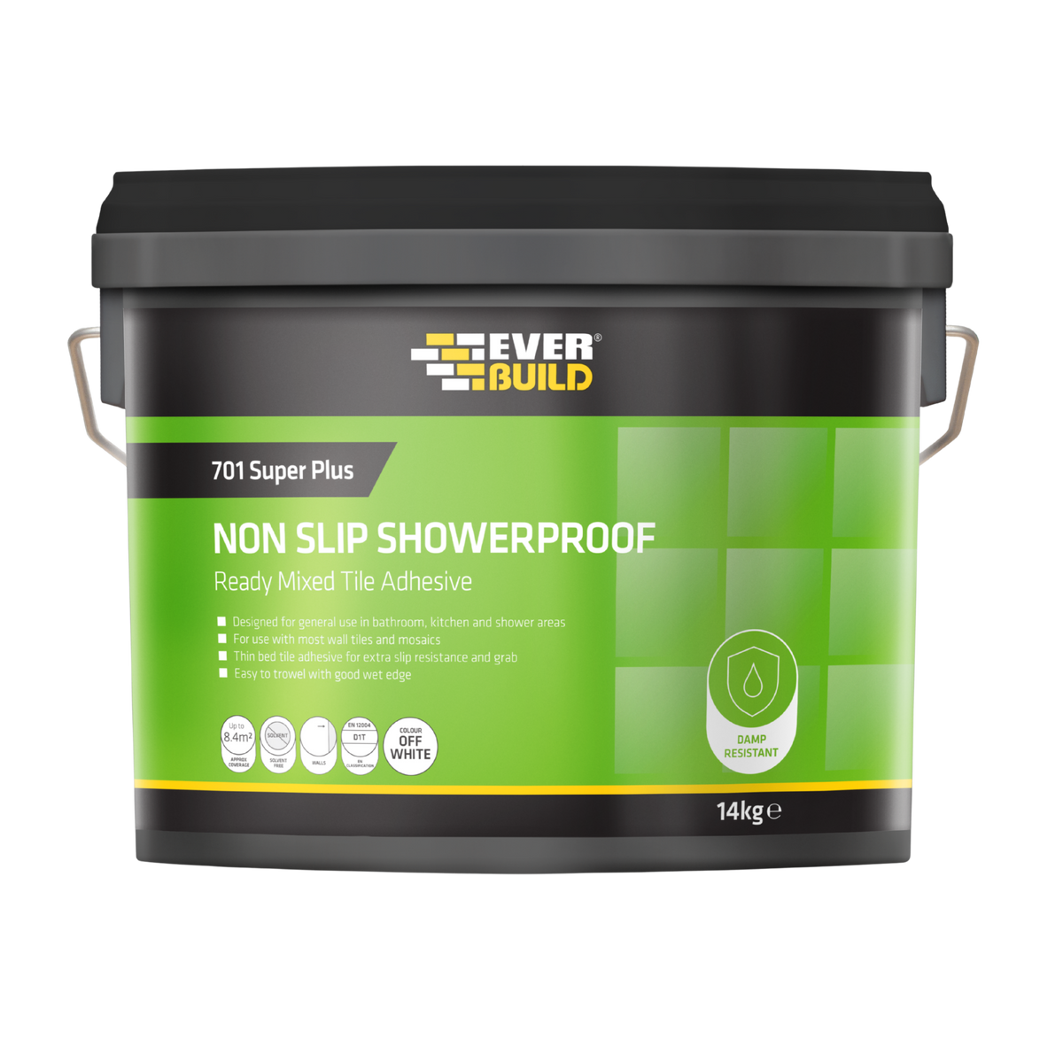 Everbuild 701 Non Slip Showerproof Ready Mixed Tile Adhesive – White / 14kg