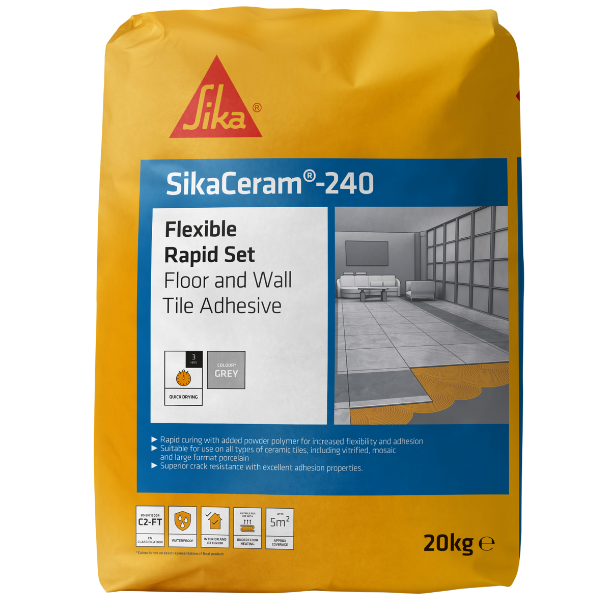 SikaCeram-240 Flexible Rapid Set Tile Adhesive – Grey / 20kg