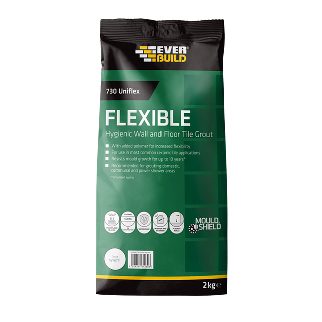 Everbuild 730 Uniflex Flexible Hygienic Wall & Floor Tile Grout – White / 2.5kg