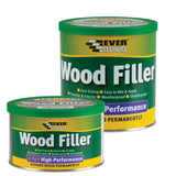 Everbuild 2 Part High Performance Wood Filler – Light Stainable / 500g; Light Stainable / 1.4kg; Medium Stainable / 500g; Oak / 500g; Pine / 500g; Redwood / 500g; White / 500g; White / 1.4kg